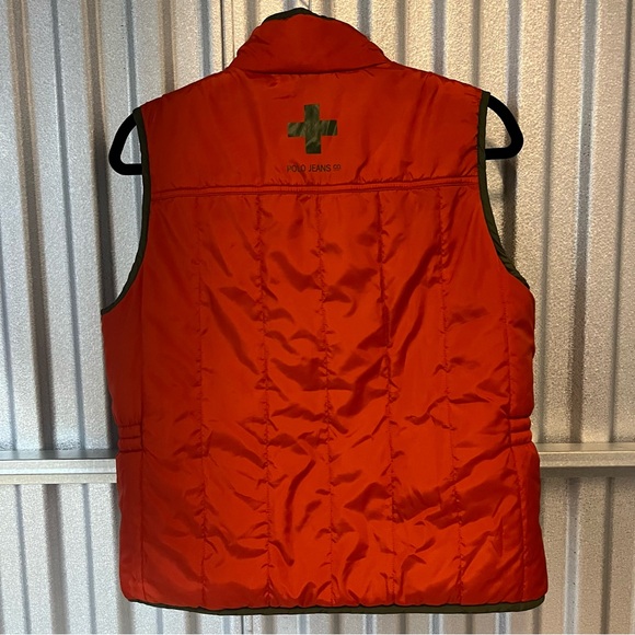 Polo Ralph Lauren unisex Reversible Down Puffer Vest Jacket orange and green - Picture 3 of 9